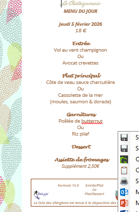 Menu du jour le Jeudi 05 février 2026