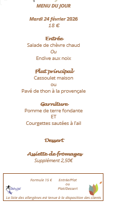 Menu du jour le Mardi 24 février 2026