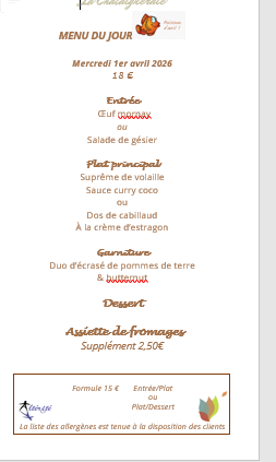 Menu du jour le Mercredi 1er avril 2026