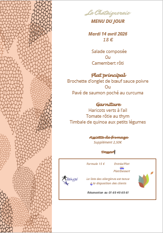 Menu du jour le mardi 14 avril 2026