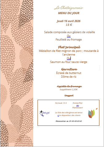 Menu du jour le jeudi 16 avril 2026