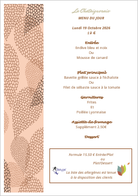 Menu du jour le Lundi 19 octobre 2026