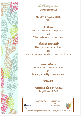 Menu du jour le Mardi 10 février 2026