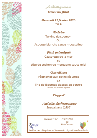 Menu du jour le Mercredi 11 février 2026