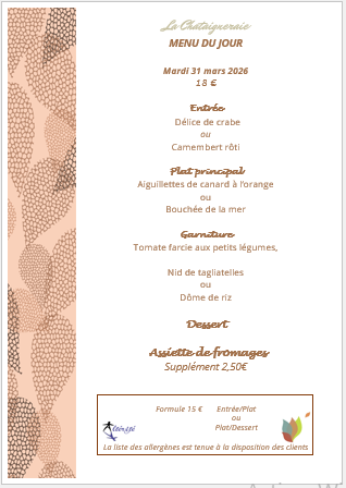 Menu du jour le Mardi 31 Mars 2026