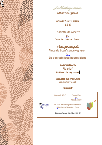 Menu du jour le mardi 7 avril 2026