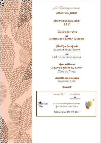 Menu du jour le mercredi 8 avril 2026