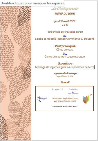 Menu du jour le jeudi 9 avril 2026