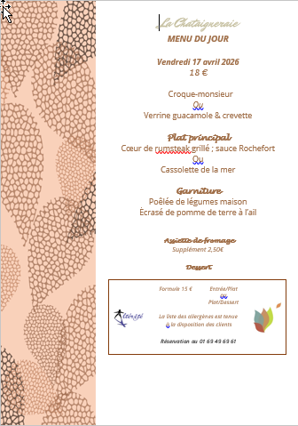 Menu du jour le vendredi 17 avril 2026