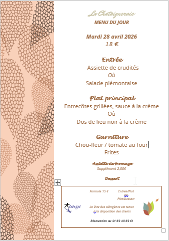 Menu du jour le mardi 28 avril 2026