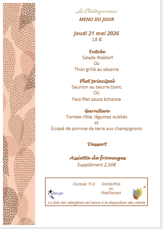 Menu du jour le  Jeudi 21 mai 2026