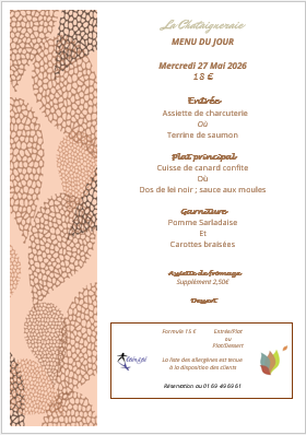 Menu du jour le  Mercredi 27 mai 2026