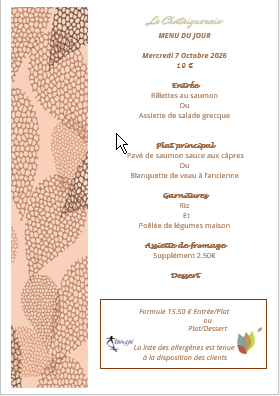 Menu du jour le Mercredi 7 octobre 2026
