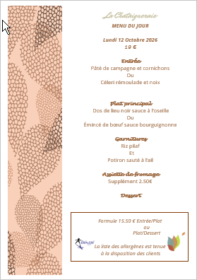Menu du jour le Lundi 12 octobre 2026