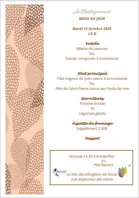 Menu du jour le Mardi 13 octobre 2026