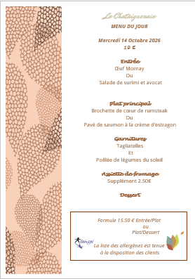 Menu du jour le Mercredi 14 octobre 2026