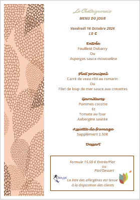 Menu du jour le Vendredi 16 octobre 2026