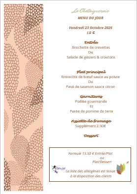 Menu du jour le vendredi 23 octobre 2026