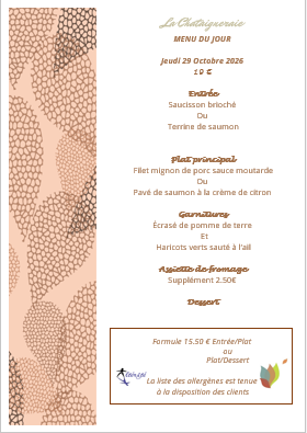 Menu du jour le Jeudi 29 octobre 2026