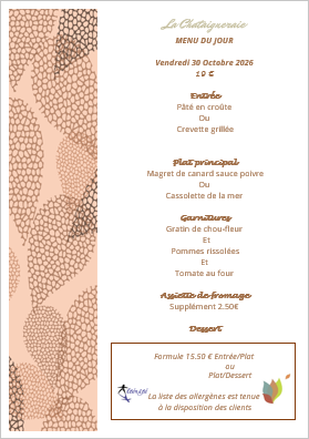 Menu du jour le Vendredi 30 octobre 2026